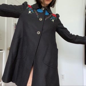 ZARA embroidered winter coat w/ front pockets NWOT